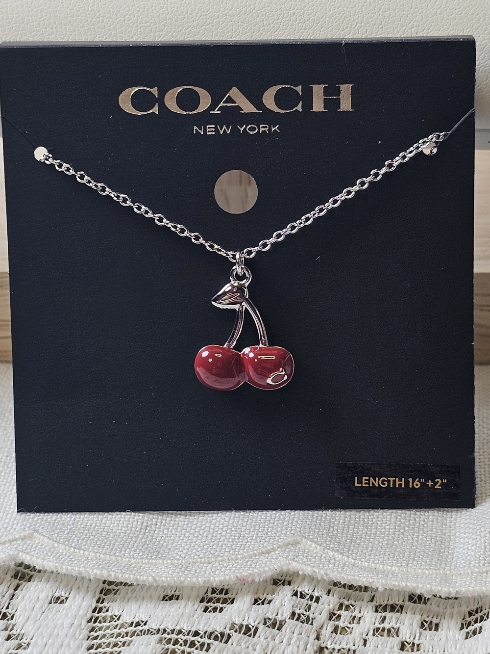 Coach Red Enamel Cherry Pendant Necklace